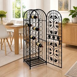 Wine Rack Floor Standing 45 Bottle Storage Cabinet Black Metal Display Stand