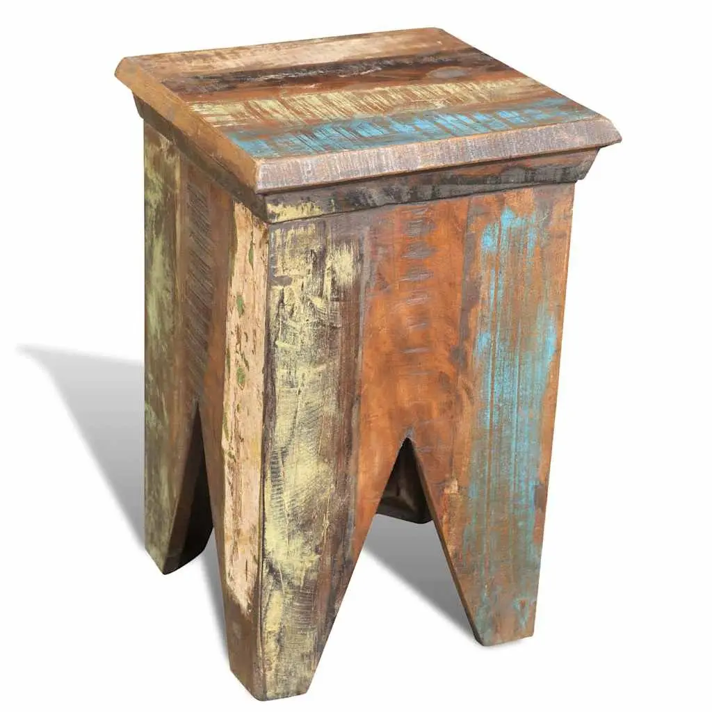 Wooden Stool Antique Style Reclaimed Wood Compact Brown