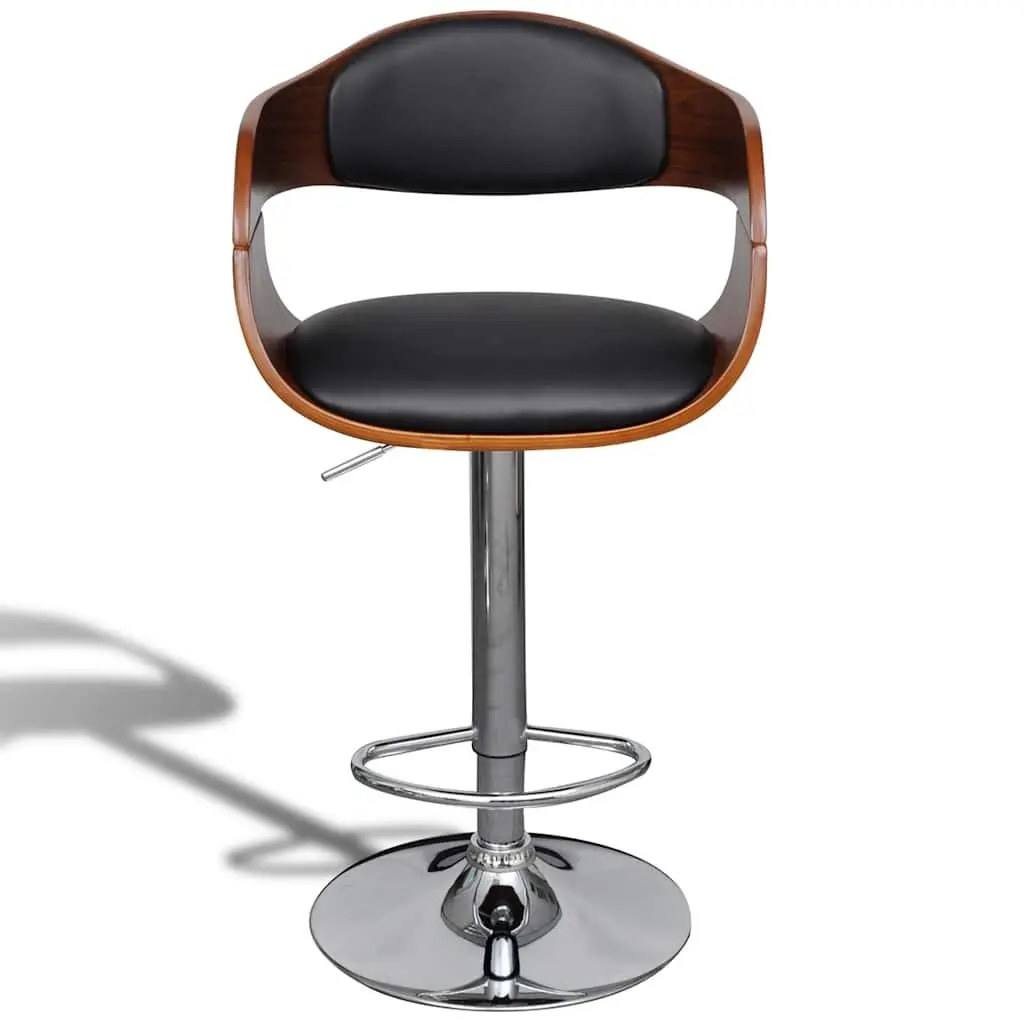 Bar Stool Bent Wood Frame Height Adjustable Gas Lift Padded Seat Black Faux Leather