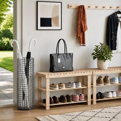 Shoe Rack with Bench Top Wooden Storage Organiser Entryway Seating Solid Wood