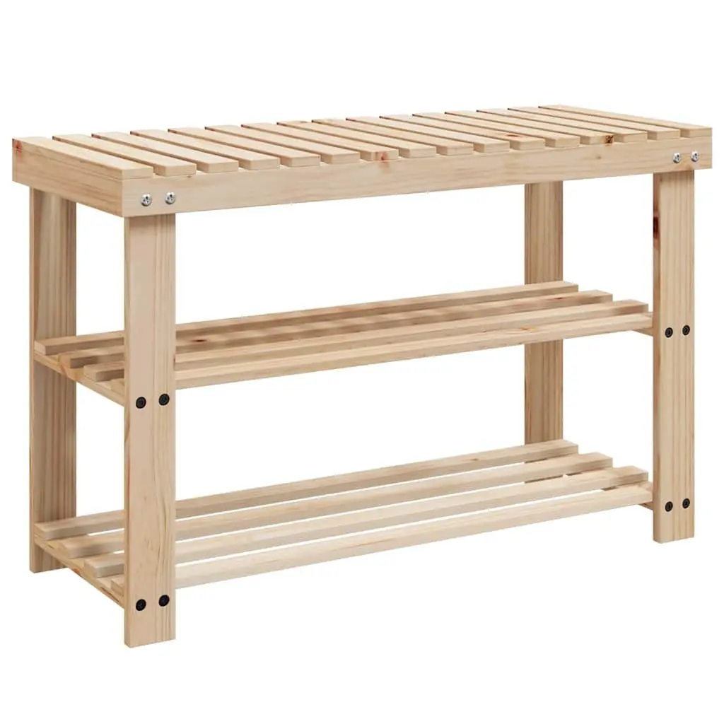Shoe Rack with Bench Top Solid Wood Brown 2-in-1 Storage Organiser for Entryway Seating