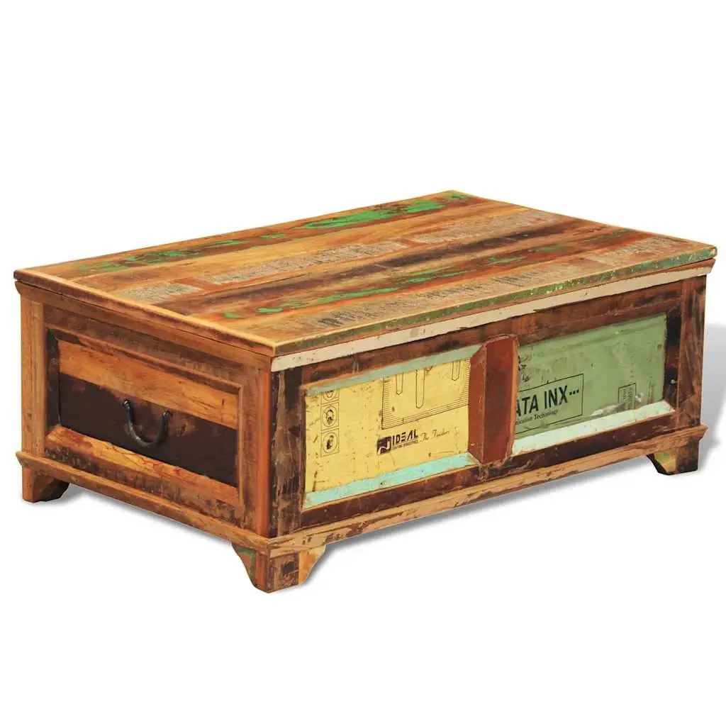 Coffee Table Vintage Reclaimed Wood Brown with Storage Compartment