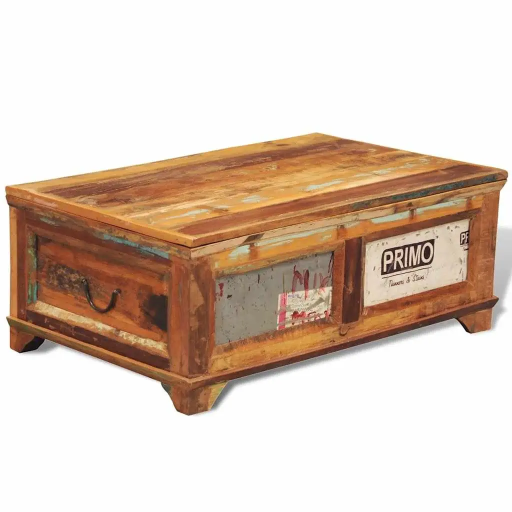 Coffee Table Vintage Reclaimed Wood Brown with Storage Compartment