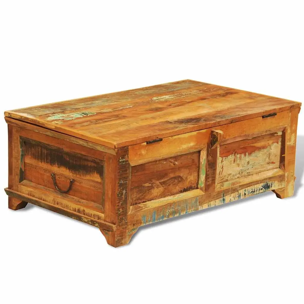 Coffee Table Vintage Reclaimed Wood Brown with Storage Compartment