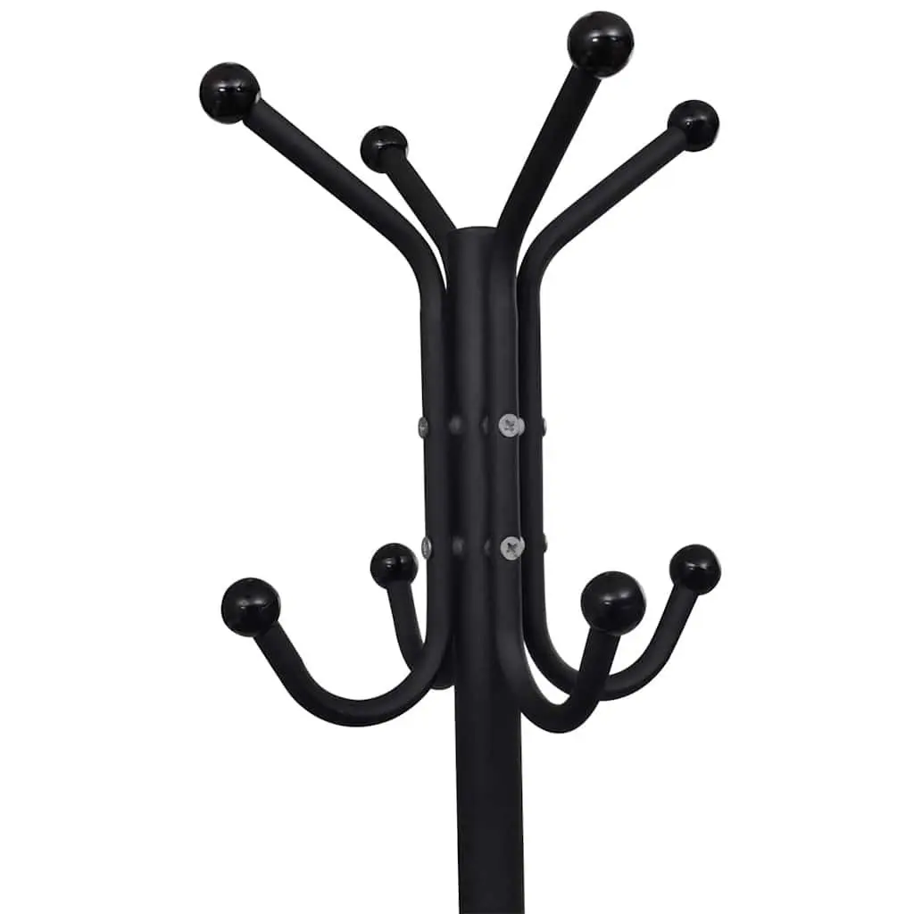 Metal Coat Stand with Ball Hooks Triangular Legs Black