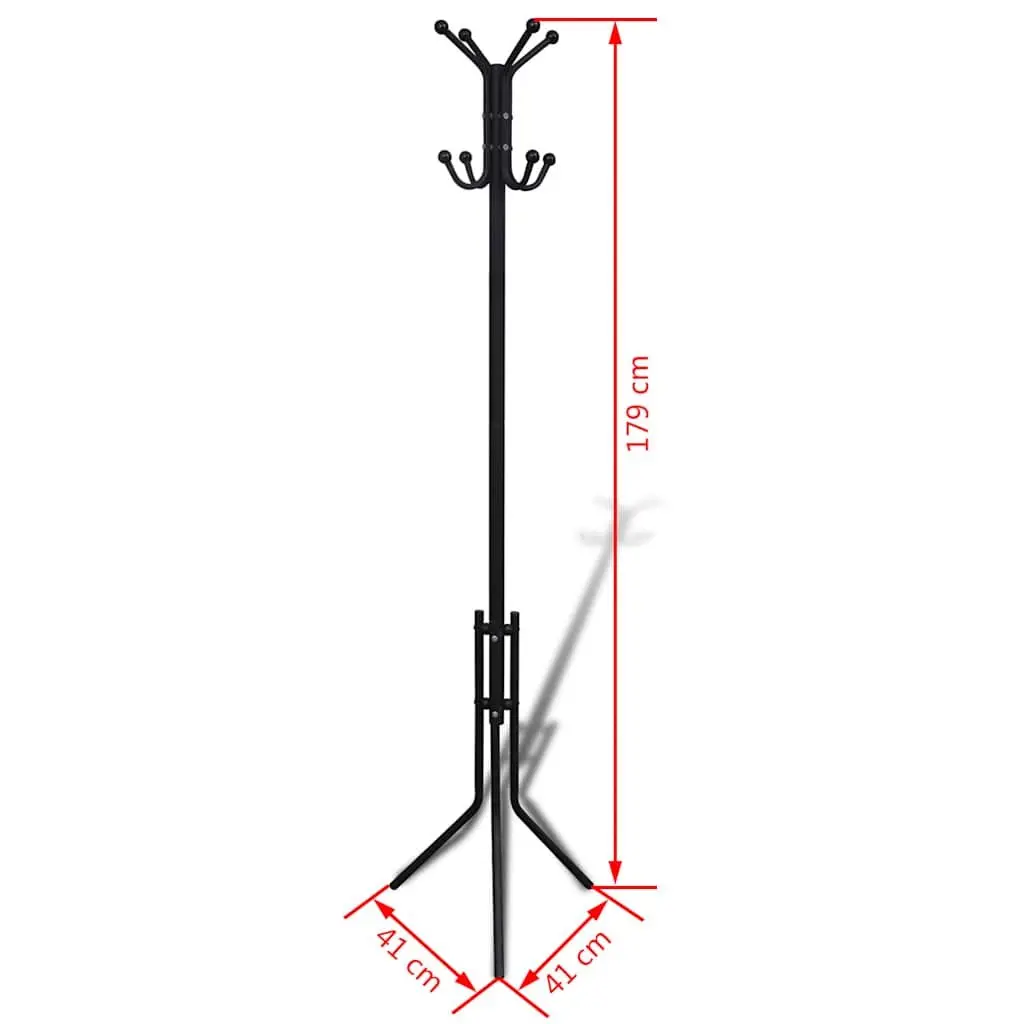 Metal Coat Stand with Ball Hooks Triangular Legs Black
