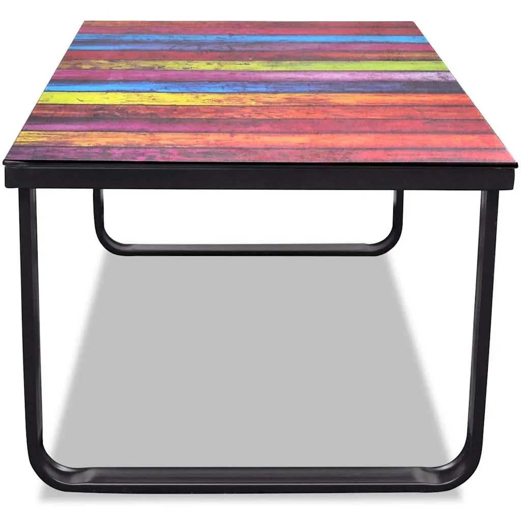 Coffee Table Rectangular Modern Rainbow Print Glass Top Multicolour