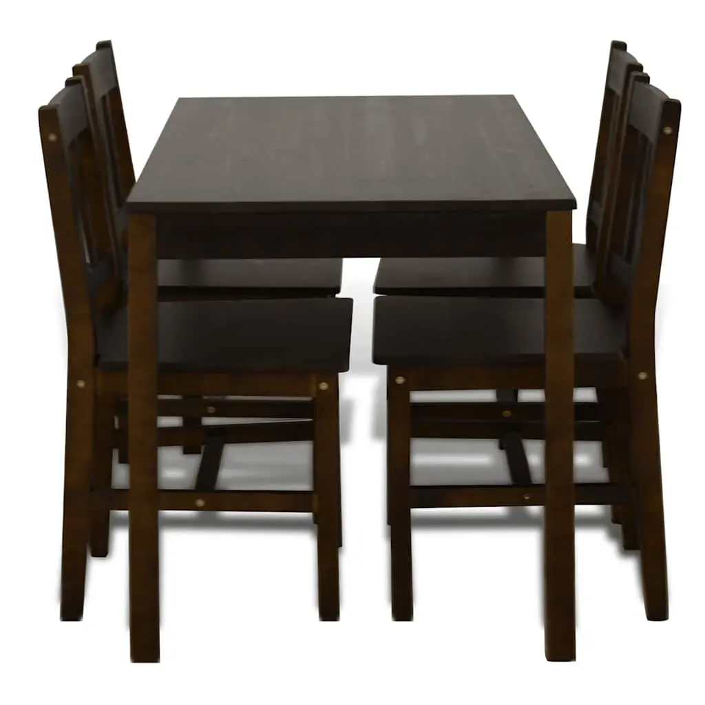 Wooden Dining Table Set with 4 Chairs Solid Pine Wood Brown Clean Lines