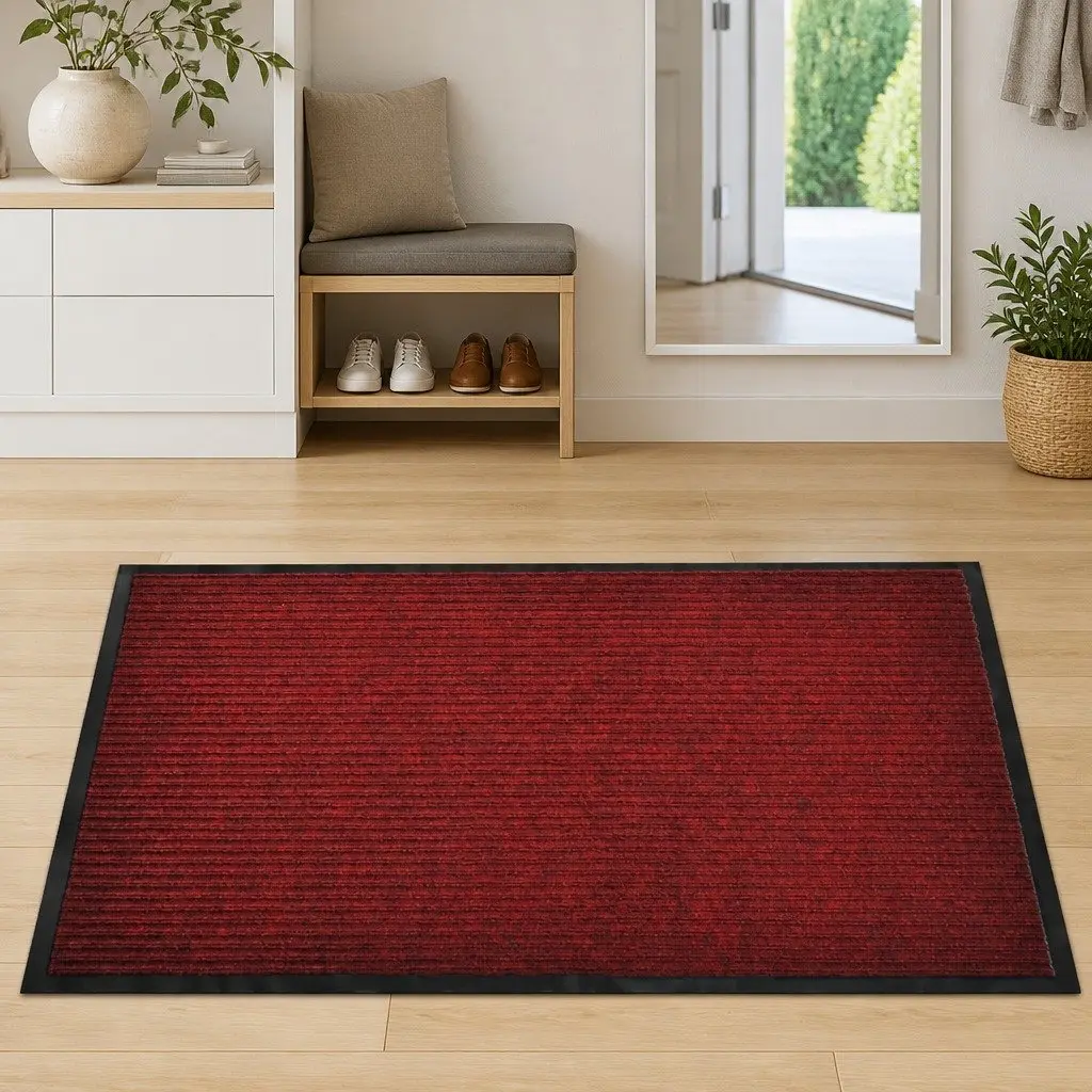 Door Mat Red 120 x 180 cm Non-slip PVC Backing Indoor Outdoor Entrance Hallway