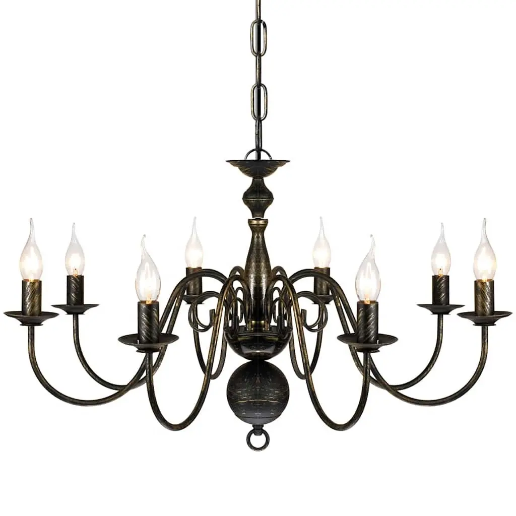 Antique Black Metal Chandelier 8 x E14 Pendant Lamp Ceiling Fixture Classic