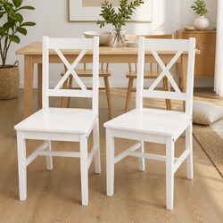 Dining Chairs Set 2 pcs White Kitchen Room Furniture Wooden Seating Elegant