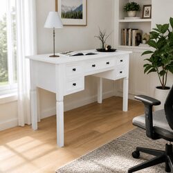 Writing Desk White 5 Drawer Storage Office Bedroom Furniture Organiser