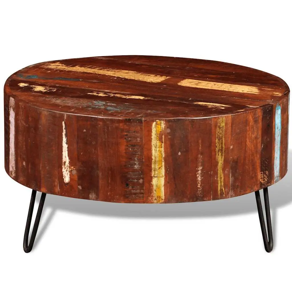 Round Reclaimed Solid Wood Coffee Table Handmade Vintage Antique Brown