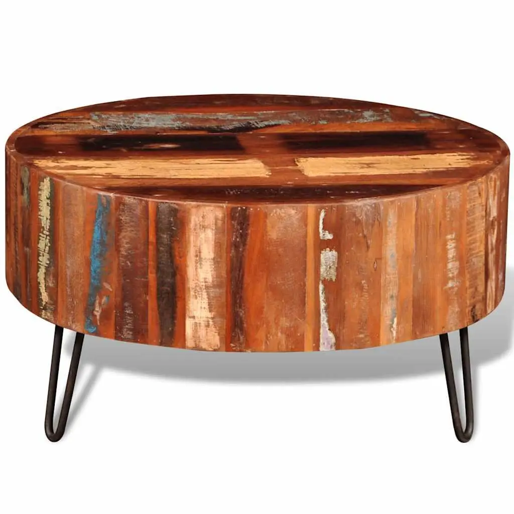 Round Reclaimed Solid Wood Coffee Table Handmade Vintage Antique Brown