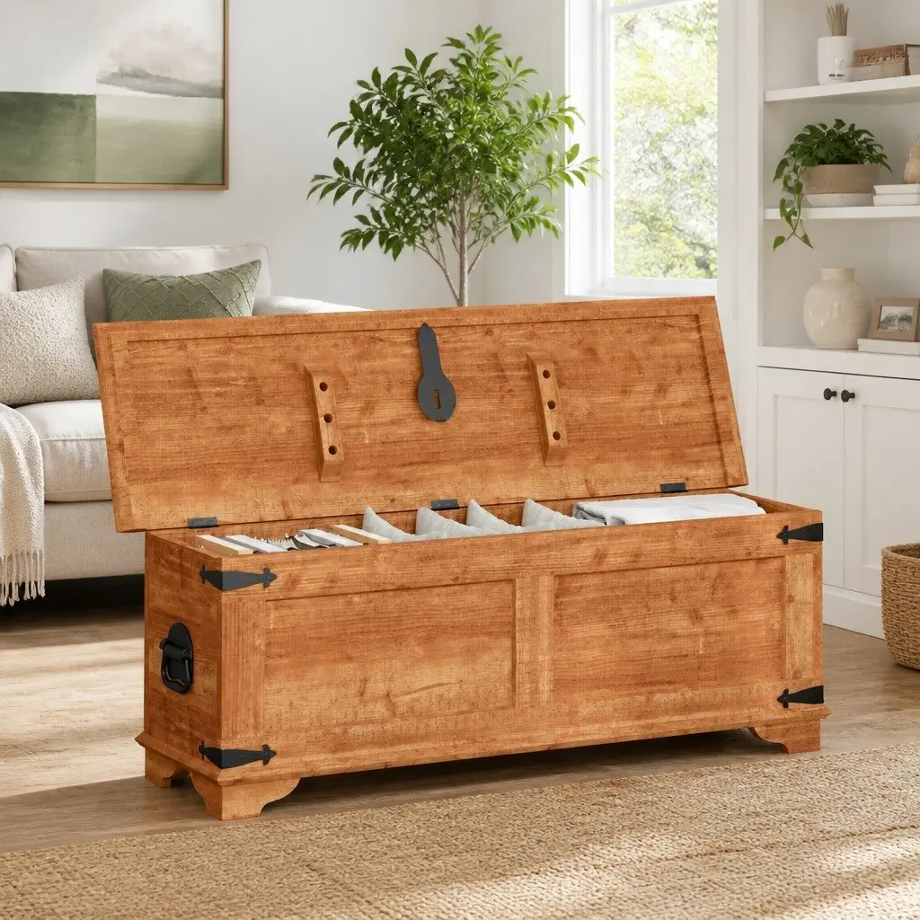 Storage Chest Solid Wood Handmade Brown Mango