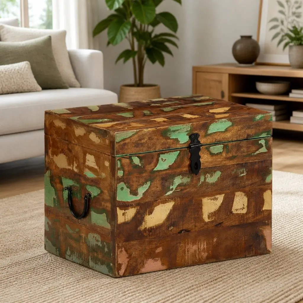 Reclaimed Wood Storage Box Antique Style Brown Home Furniture