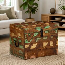 Reclaimed Wood Storage Box Solid Wooden Chest Antique Style Brown Home Furniture