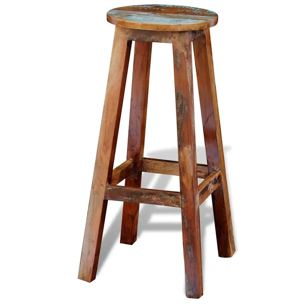Bar Stool Reclaimed Wood Brown Antique Style Footrest