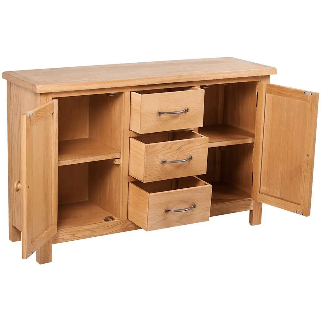 Wooden Sideboard 3 Drawers 2 Cupboards Storage Cabinet Solid Oak Brown