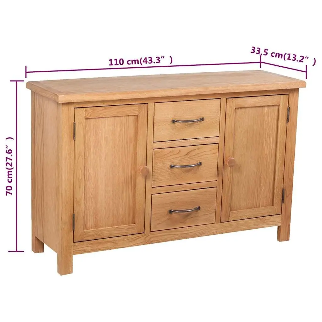 Wooden Sideboard 3 Drawers 2 Cupboards Storage Cabinet Solid Oak Brown