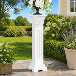 Classic Square Pillar Plant Stand White Display Pedestal for Indoor Outdoor