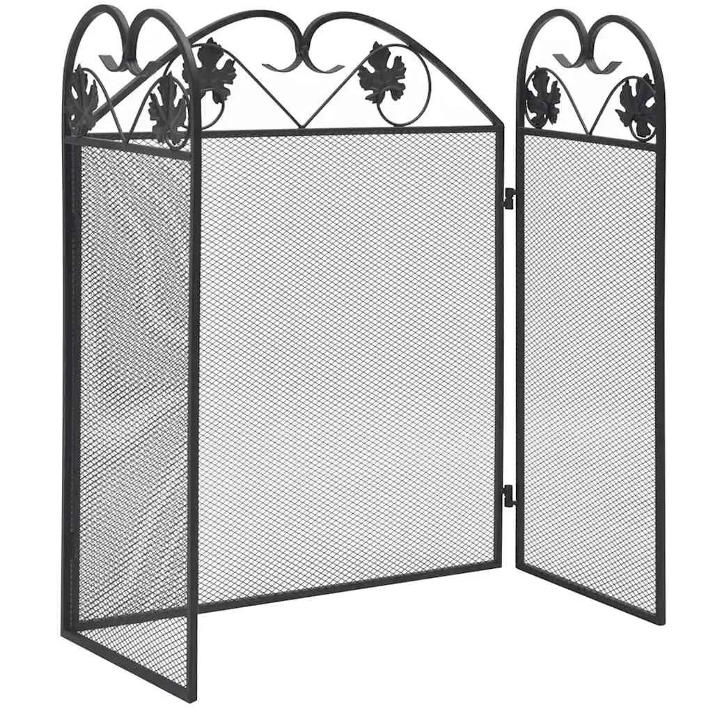 3-Panel Fireplace Screen Black Iron Spark Guard Folding Safety Barrier