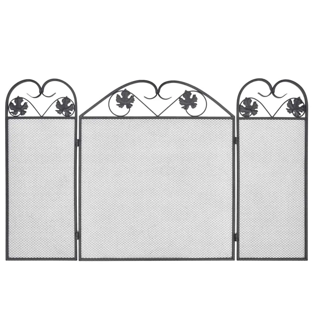 3-Panel Fireplace Screen Black Iron Spark Guard Folding Safety Barrier