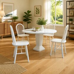 Dining Chairs 4 pcs White Kitchen Room Seating Rounded Backrest Rubber Wood Set