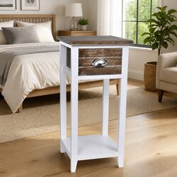 Bedside Table with Drawer Brown White Nightstand Cabinet Bedroom Storage Shelf