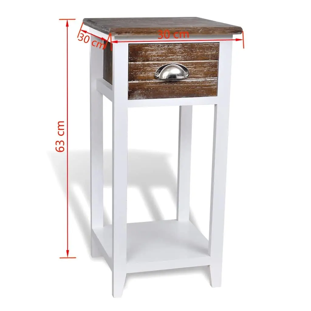 Bedside Table with Drawer Storage Brown White Nightstand Cabinet