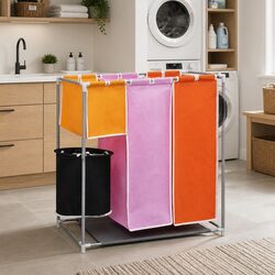 3-Section Laundry Sorter Hamper Multicolour Washing Bin Organiser Storage