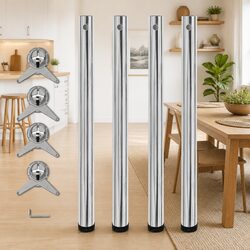 Table Legs Adjustable Set 4 pcs Silver Chrome Replacement Furniture Hardware