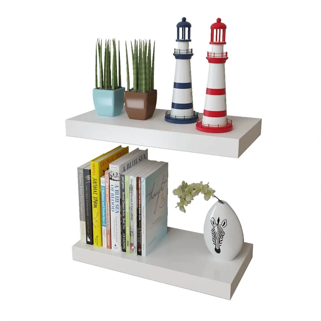 Floating Wall Shelves White MDF Display Storage Set of 2