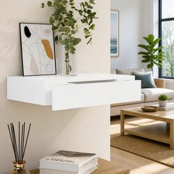 White Floating Wall Display Shelf with Drawer Book DVD Storage Organiser