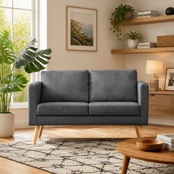 2-Seater Sofa Grey Fabric Couch Living Room Furniture Comfortable Padded Seating