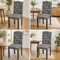 Dining Chairs Set of 4 Grey Upholstered Kitchen Seating with Wooden Legs