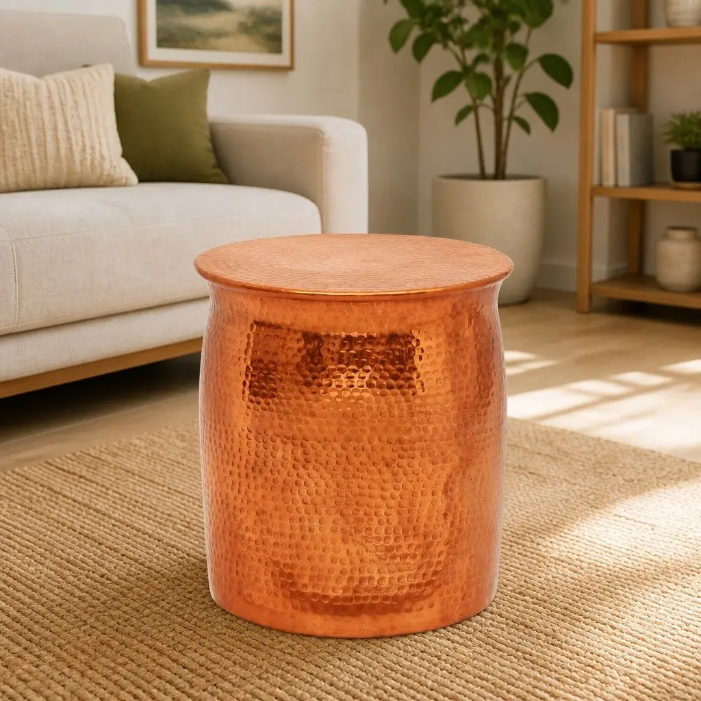 Aluminium Stool Side Table Hammered Finish Polished Gold
