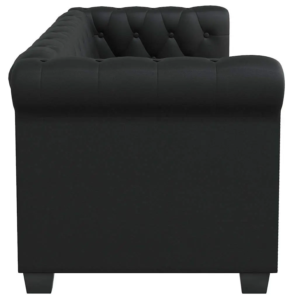2-Seater Chesterfield Sofa Black Tufted Studded Curved Arms Artificial Leather