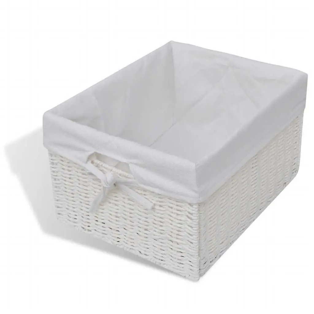 White Storage Sideboard with Woven Baskets Bedroom Hallway Bathroom Cabinet