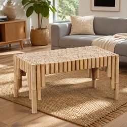 Bamboo Coffee Table Brown Living Room Accent Furniture Modern Design Home Decor