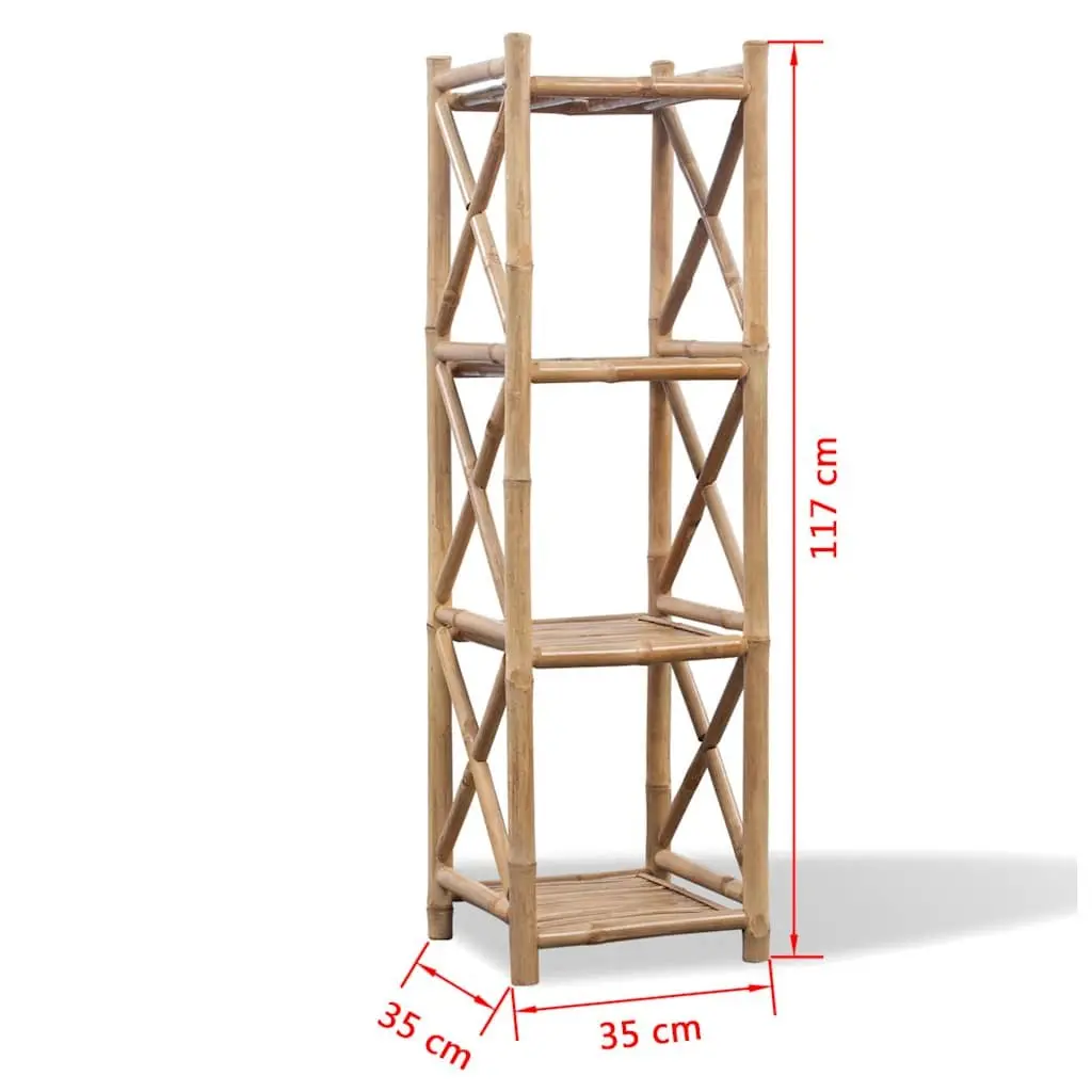 Bamboo Shelf 4-Tier Square Storage Rack Brown Display Stand