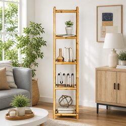 Bamboo Shelf 5-Tier Square Standing Bookcase Display Storage Brown