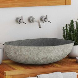 Natural River Stone Oval Bathroom Basin Wash Bowl Sink 45-53cm Taupe