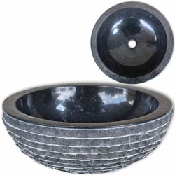 Black Marble Round Bathroom Basin Wash Sink 40cm Natural Stone Decorative