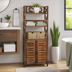 Bathroom Storage Cabinet Brown Floor Standing Cupboard 2 Doors 3 Shelves