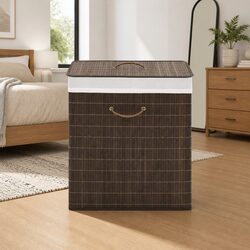 Bamboo Laundry Bin Rectangular Brown Hamper Basket Household Storage Organizer