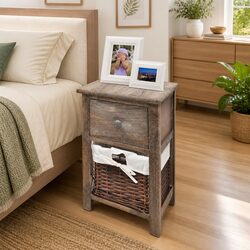 Bedside Cabinet 2 pcs Brown Wood Nightstand Drawer Storage End Table Bedroom