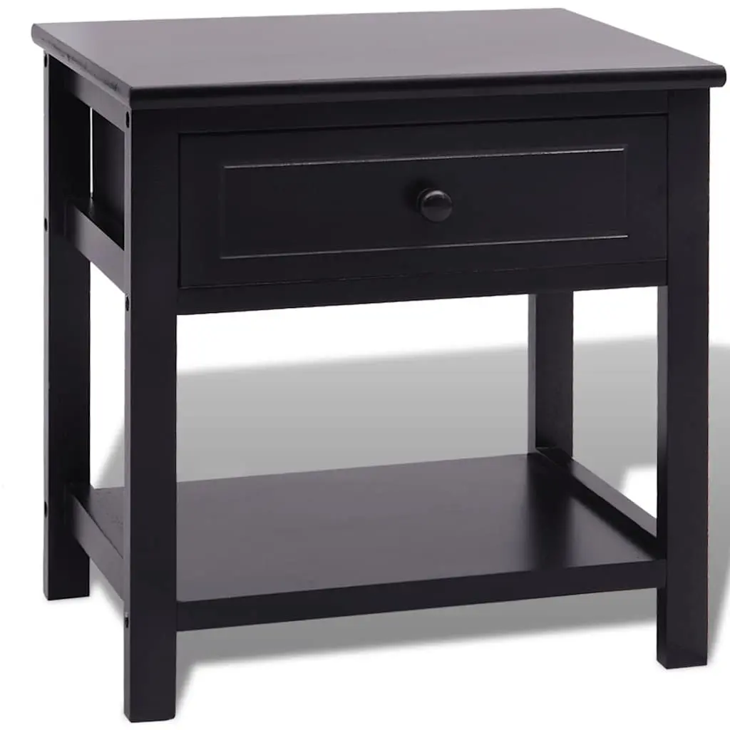Bedside Cabinet Black Wooden Nightstand Drawer Storage Compact Furniture