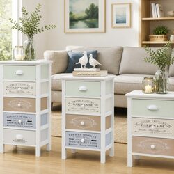 White French Country Storage Cabinet 4 Drawers Wooden Furniture Dresser