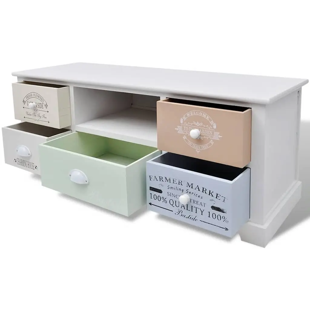French Country TV Cabinet Wood Hi-Fi Stand Lowboard 5 Drawers Storage White